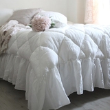 韩国进口 白色水洗棉格纹衍缝夹棉床褥/床盖 压床毯 进口床品