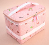 时尚粉色樱桃化妆箱表面防水化妆包有盖折叠大容量收纳包批发
