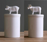 美式乡村动物白釉陶瓷密封罐摆件 厨房储物收纳糖果零食茶叶罐子