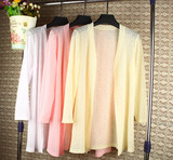 雪纺沙滩防晒衣女夏季韩版中长款开衫薄外套长袖蕾丝衬衫透明披肩