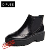 dfuse迪芙斯d:fuse正品2015冬牛皮布洛克厚底短靴女鞋DF54115084