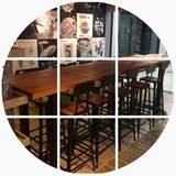 美式复古实木高吧台长桌星巴克桌椅组合咖啡桌酒吧桌餐桌奶茶店桌