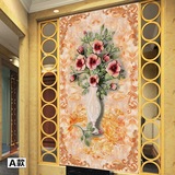 高档大型玄关壁画竖版过道走廊装饰画墙纸定制中式家装富丽花卉