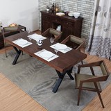 美式老榆木复古餐桌椅铁艺原木家具组合长方形咖啡电脑办公桌特价