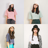 猫小美时尚韩国夏季新款全棉圆领短袖t恤女简约纯色打底体恤衫潮