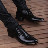 夏季韩版英伦青年男士商务休闲正装内增高6cm8cm系带真皮尖头皮鞋