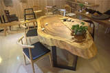 斑马木实木圆盘大板桌乌金木斜切整块长板年轮桌原木圆桌餐桌茶桌