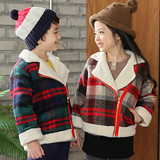 童装女童冬装2016新款韩版儿童春秋加绒加厚棉衣格子呢子大衣外套