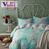紫罗兰四件套全棉秋冬纯棉婚庆床上用品被套床单卡通简约1.5m
