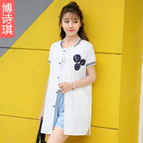 少女夏装2016新款韩版中学生风衣棒球服中长款短袖薄外套开衫潮
