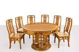 住宅红木家具餐桌花梨木色菠萝格全实木6人圆餐桌椅组合简约特价