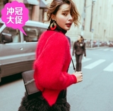 韩版新款貂绒红色外套 修身潮流女款保暖上衣时尚百搭外套