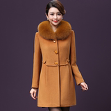 梵丽登 2015冬季新款修身中长款羊毛绒大衣中年女装狐狸毛呢外套