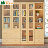 现代简约书柜简易书架置物柜自由组合柜实木带玻璃门书橱儿童书架