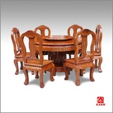 红木餐桌缅甸花梨圆桌大果紫檀1.3米独板加厚加粗餐桌实木光面桌