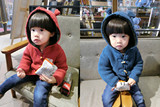 韩国代购男女小童加绒毛衣连帽童装16冬宝宝外套儿童加厚针织开衫