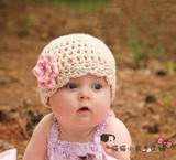 春秋新款促销手工编织婴儿宝宝毛线镂空花朵帽女新生幼儿童公主帽