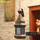 艺术天堂印度手工琉璃铜质彩色吊灯中世纪复古欧式灯罩烛台6色