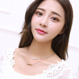 韩国时尚镀18K玫瑰金直长珍珠双层项链钛钢长条锁骨链女饰品