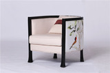 现代新中式实木家具休闲沙发椅 木纹围椅 酒店售楼处洽谈椅单椅