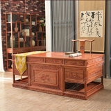 明清主管桌实木家具榆木办公台2米大班台写字台老板桌雕花围板桌