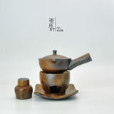 酒精炉 煮茶炉 炉子+茶壶 粗陶陶瓷茶具 仿古金属质感煮炉 包邮