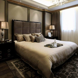 欧式布艺床样板房双人床1.8米 新中式别墅卧室床 现代简约实木床