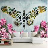 欧式壁画3D立体手绘油画蝴蝶花卉壁纸客厅沙发卧室电视背景墙纸