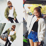 2016春款韩版街头bf风纯色运动棒球服女短款夹克休闲学生外套女潮