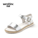 Westlink西遇2016夏季新款真皮麻绳编织低跟平底一字带女凉鞋ZG
