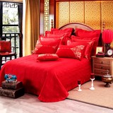床单式全棉床盖床罩单件纯棉床上用品婚庆床品套件大红加厚夹棉