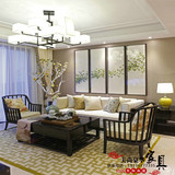 新中式布艺沙发 酒店复古实木椅 现代会所单人小户型客厅家具定做