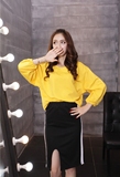 高圆圆明星同款韩版秋装黄色太空棉卫衣套头半身裙蝙蝠袖时尚套装
