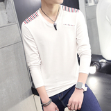 春装男士长袖T恤韩版青少年V领纯色体恤修身薄款上衣服男装打底衫