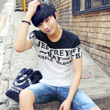 夏季男士短袖T恤韩版圆领修身印花休闲日系潮牌青少年半袖上衣服