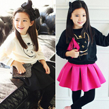 韩国童装女童长袖T恤加短裙套装2015春秋装新款休闲衣服2-6岁批发