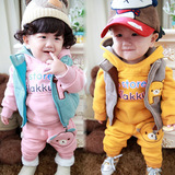 男女宝宝婴幼儿服装冬款套装加绒加厚卫衣保暖三件套1-2-3岁童装