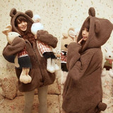 小熊耳朵女韩版学生可爱兔子毛毛外套秋冬季加绒加厚毛绒衣服