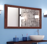 【欧家】纯橡木浴室装饰镜 欧美式卫生间壁挂镜原木防雾定制镜子