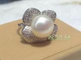 超大花瓣珍珠戒指 925纯银天然白色珍珠珍珠戒指12-13mm 扁圆珍珠
