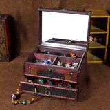 包邮仿古梳妆盒木质带镜首饰盒做旧木盒古董收纳盒拍摄道具礼物