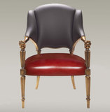 新古典金箔奢华休闲椅欧式实木真皮沙发椅客厅扶手椅会所形象椅子