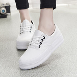 新款韩版纯色系带帆布鞋女学生厚底小白鞋低帮休闲板鞋女布鞋球鞋