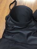女士海边度假新款温泉裙式连体泳衣黑色带钢托吊带性感游泳衣尾单