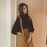 韩版秋季中袖针织衫女半高圆领五分袖薄款修身套头纯色紧身打底衫