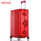 occa正品铝镁合金拉杆箱万向轮女红色旅行箱结婚箱时尚高端行李箱