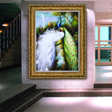 高档动物孔雀油画欧式装饰画开屏竖横幅玄关定制手工客厅挂画卧室