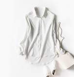 欧美大牌外贸原单剪标2016春季款修身长袖背后印花高弹力白衬衫女
