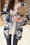 韩国代购秋季新款复古菱形条纹宽松大码开衫女学生针织衫外套毛衣