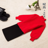 女童套装裙韩版时尚毛衣两件套包臀裙中小童冬季红色针织衫蝙蝠衫